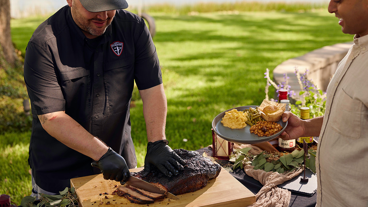 Sonny's BBQ being served at an outdoor event