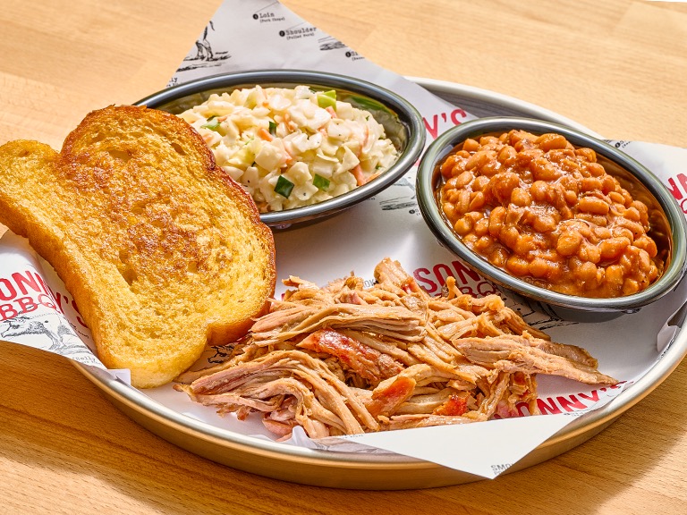 Pulled pork Pitmaster Lunch Plate with two sides at Sonny's BBQ