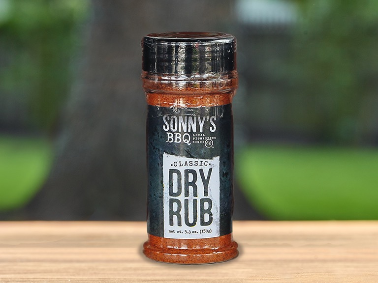 A shaker of Sonny's BBQ Classic Dry Rub.