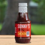 A bottle of Sonny's BBQ Smokin' BBQ sauce