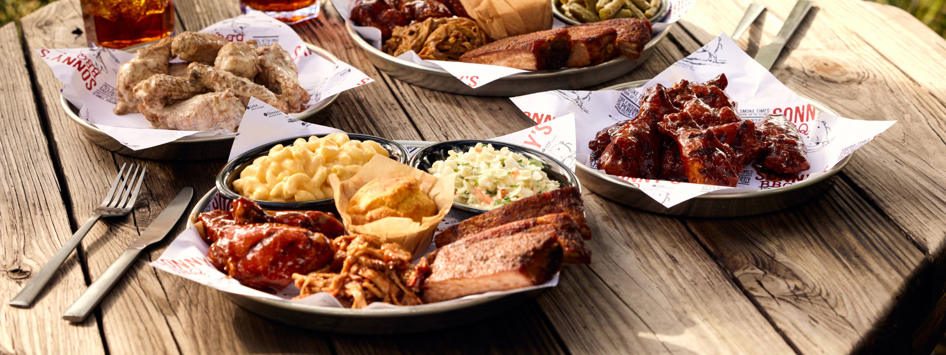 Spread of Sonny's ribs, wings and sides