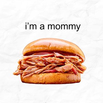 photo of sandwich on blank background with text reading 