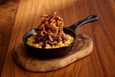 Fall Seasonal Menu Pulled Pork Mac & Cheese at Sonny's BBQ.