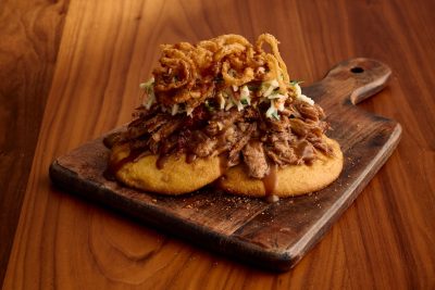 Fall Seasonal Menu Pulled Pork Stack at Sonny's BBQ.