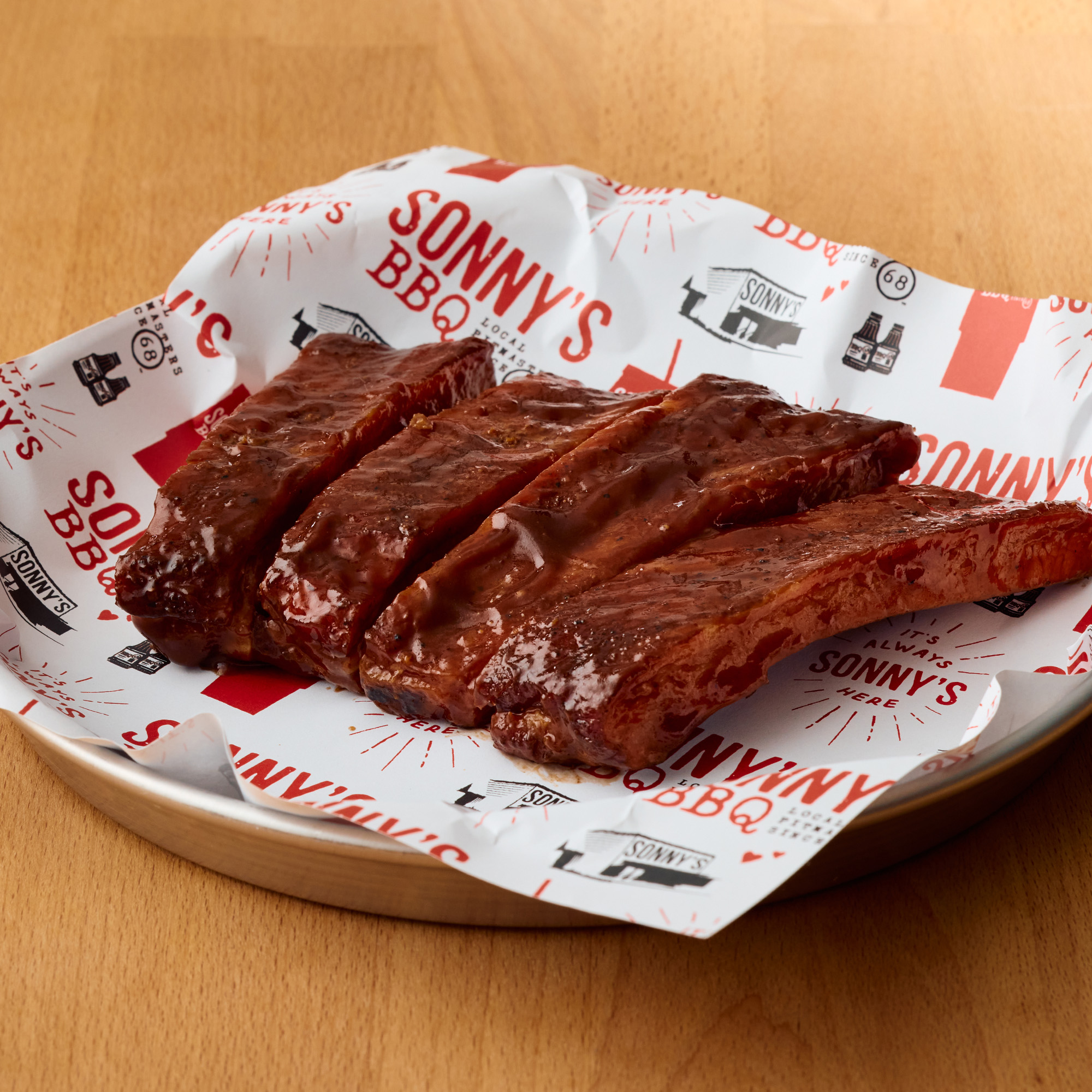 Sauced and tossed St. Louis ribs from Sonny's BBQ.