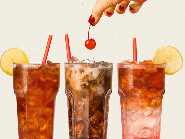 Sonny's New Mocktails, from left to right: Raspberry Tea, Root Beer Cream Soda, and Peach and Dark Cherry Palmer