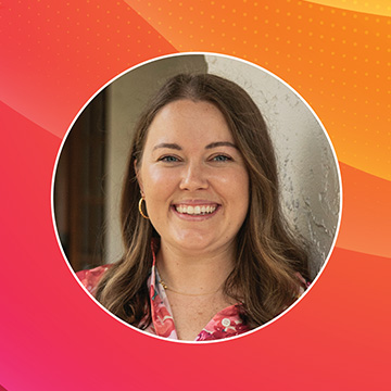 Headshot of woman in circle