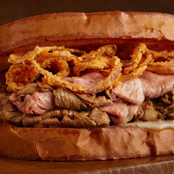 Closeup of Sonny's Prime Rib Sandwich