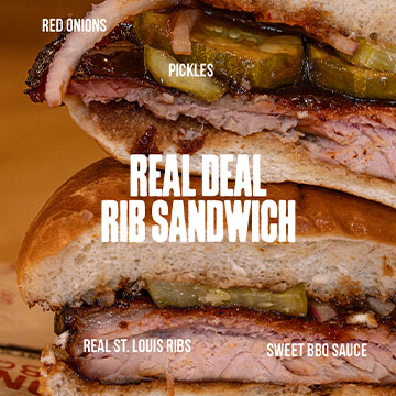 Closeup of Sonny's Real Deal Rib Sandwich