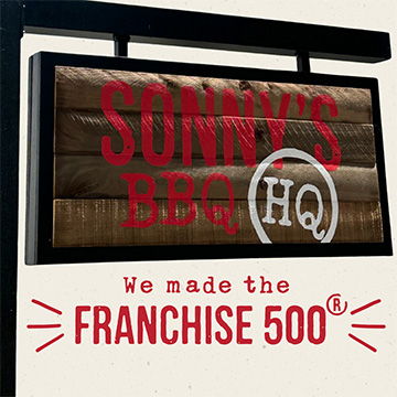 Sonny's BBQ HQ Sign with text reading 