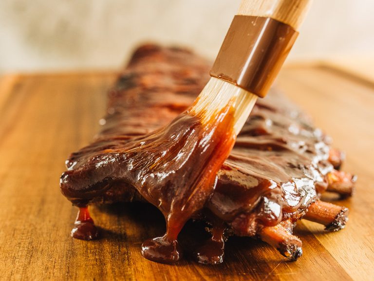 Ribs basted with Sweet Sonny's BBQ Sauce