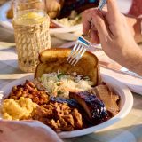 Plate full of BBQ on spring table