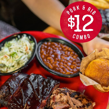 Closeup picture of $12 Pork & Rib Combo at Sonny's BBQ