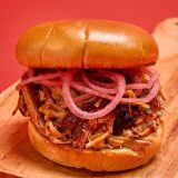 Summer Seasonal Menu Sweet Vinegar Pork Sandwich at Sonny's BBQ.