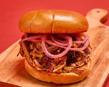 Summer Seasonal Menu Sweet Vinegar Pork Sandwich at Sonny's BBQ.