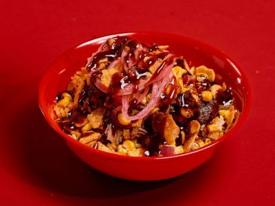 Sonny's Summer Brisket Bowl on Red Table