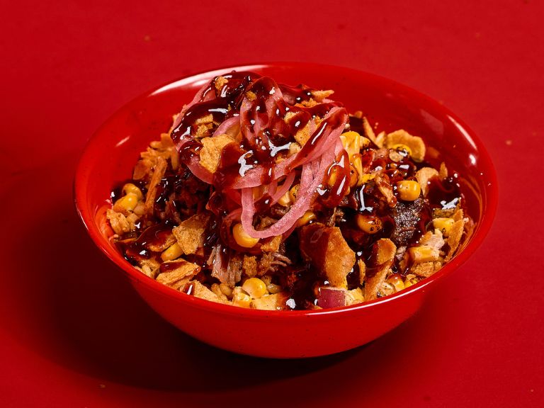 Sonny's Summer Brisket Bowl on Red Table