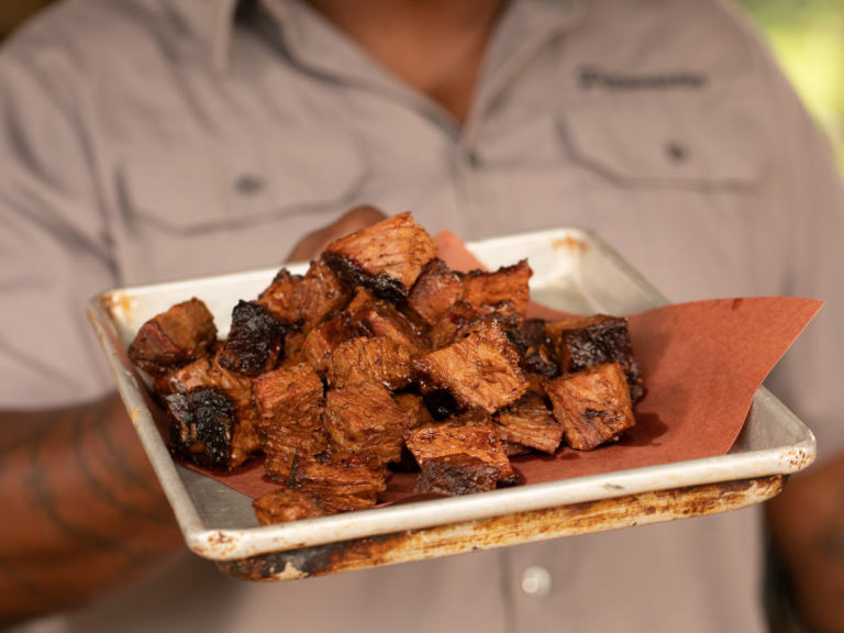 Sonny's Pitmaster serving brisket burnt ends on platter